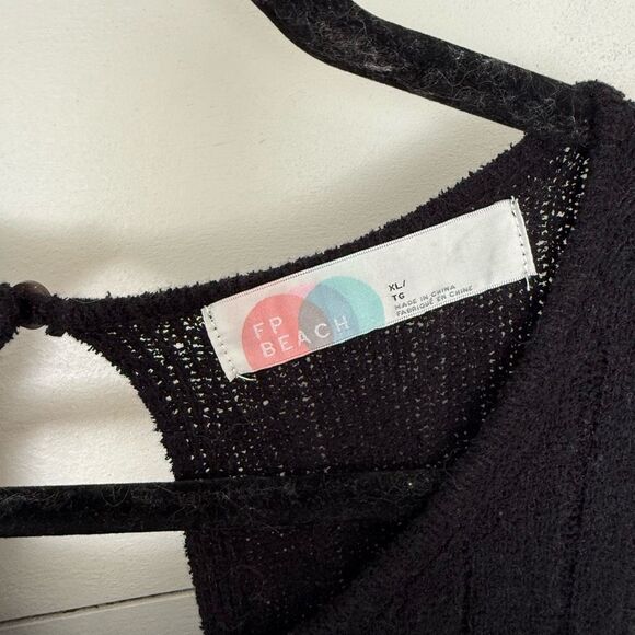 Free People Beach Women’s XL Black Ribbed Wide Leg Jumpsuit - Picture 4 of 8